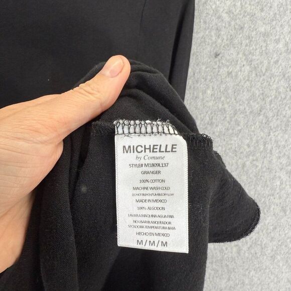 Michelle by Comune Medium Black Blouse‎ Pearl Button Long Sleeve Top Classic - Picture 5 of 13